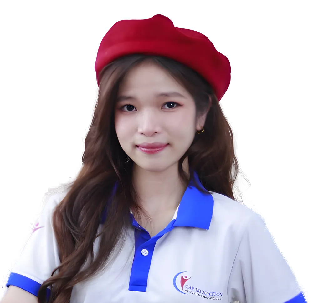 Thành viên CAP Education trong đồng phục đỏ - xanh navy vẫy chào, chào đón học viên trên hành trình chinh phục tiếng Pháp và du học Pháp