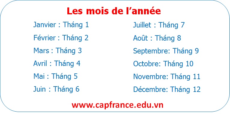 Hình ảnh minh họa Các Tháng Trong Tiếng Pháp