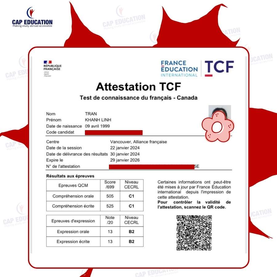 Hình ảnh minh họa Học Viên CAP Thành Công Lấy Được TCF Canada B2 C1