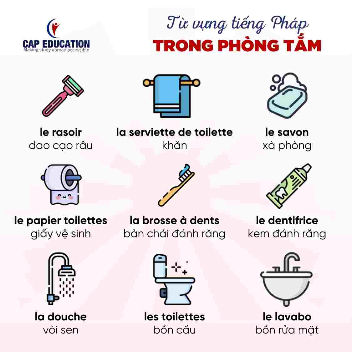 Hình ảnh minh họa Từ Vựng Tiếng Pháp Chủ Đề Phòng Tắm