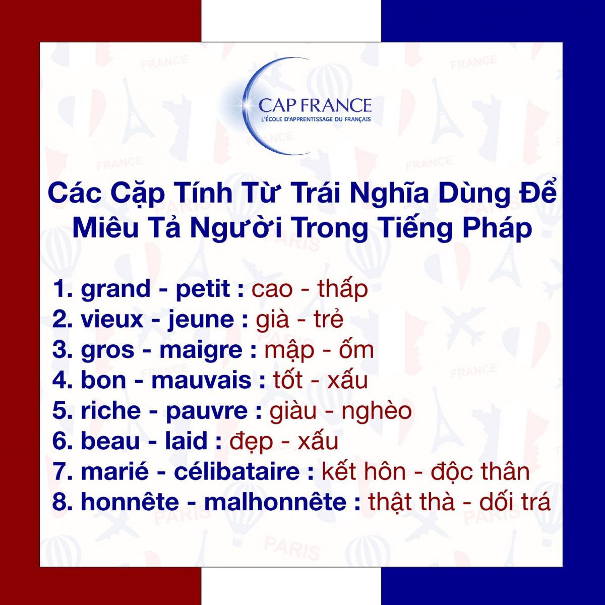 Hình ảnh minh họa 15 Cặp Tính Từ Trái Nghĩa Dùng Để Miêu Tả Người Trong Tiếng Pháp