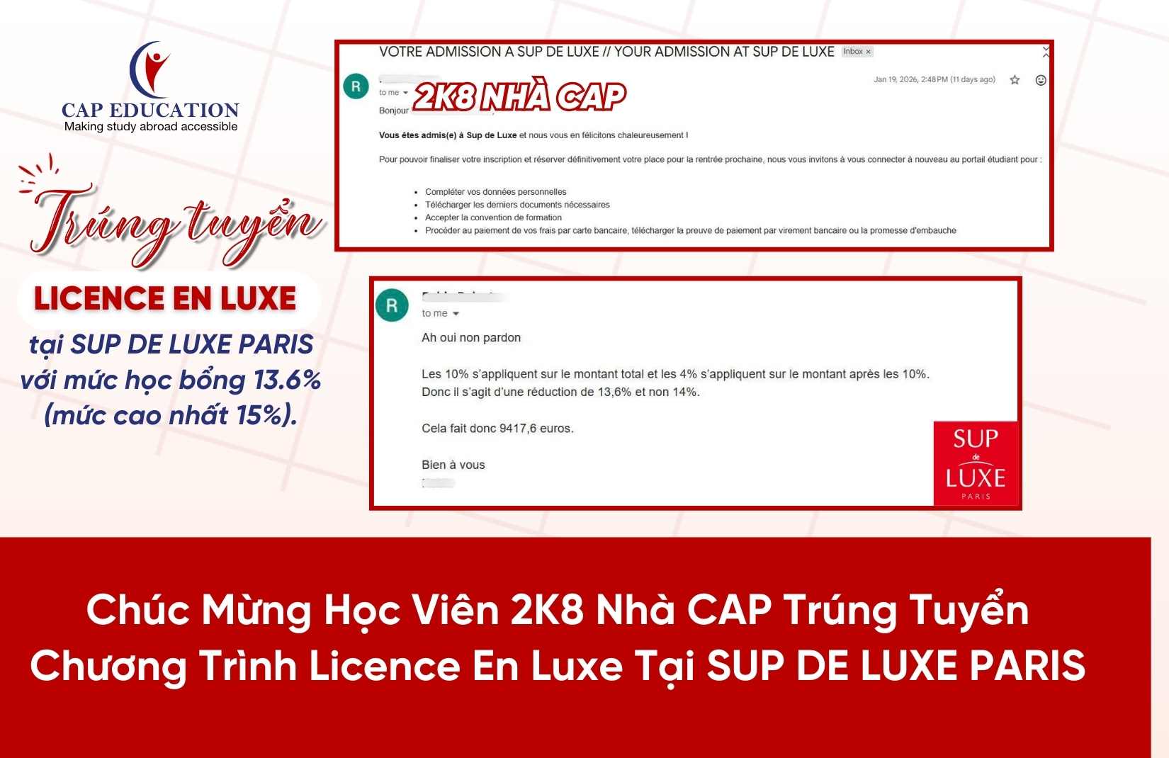Hình ảnh minh họa Chúc Mừng Học Viên 2K8 Nhà CAP Trúng Tuyển Chương Trình Licence En Luxe Tại SUP DE LUXE Paris