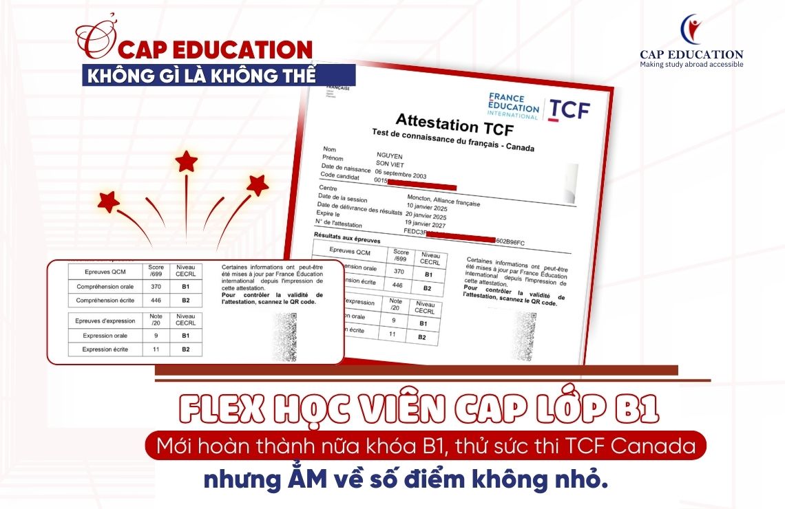 Hình ảnh minh họa Flex cậu học viên Nguyễn Việt Sơn đạt kết quả cao ở kỳ thi TCF CANADA