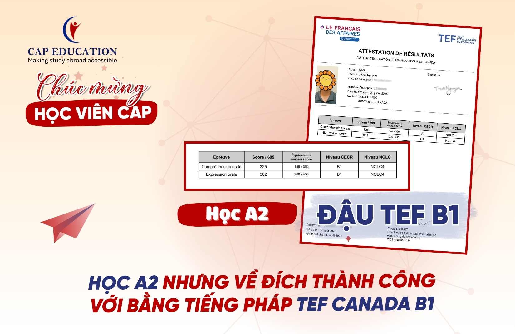 Hình ảnh minh họa Học A2 Nhưng Về Đích Thành Công Với Bằng Tiếng Pháp TEF Canada B1