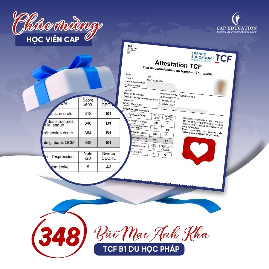 Cú Nổ Chứng Chỉ Tiếng Pháp Quốc Tế TEF Canada B2 TCF Canada B2 TCF TP B1 B2 Của Học Viên CAP