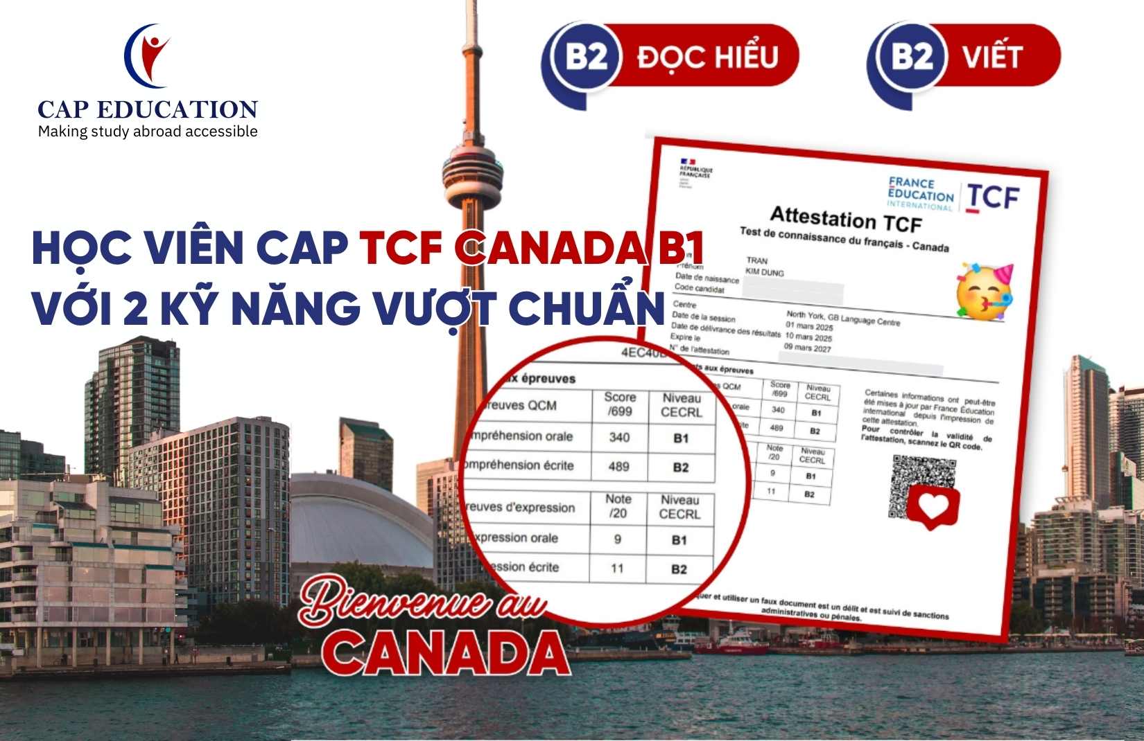 Hình ảnh minh họa Học Viên CAP TCF Canada B1 Với 2 Kỹ Năng Vượt Chuẩn