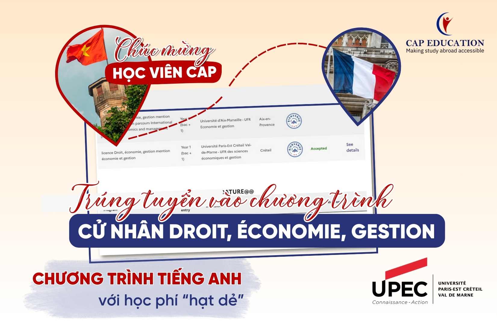 Hình ảnh minh họa Học Viên CAP Trúng Tuyển Cử Nhân Kinh Tế Bằng Tiếng Anh Tại Đại Học Công Lập Paris-Est Créteil