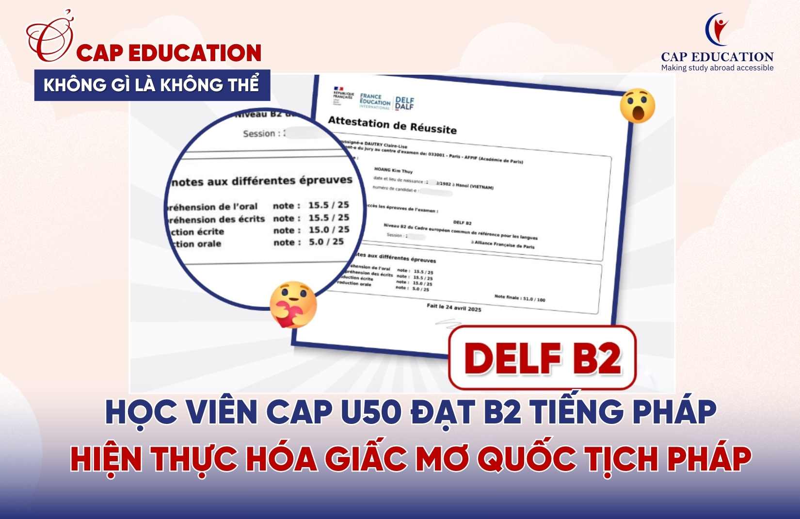 Hình ảnh minh họa Học Viên CAP U50 Đạt B2 Tiếng Pháp Hiện Thực Hóa Giấc Mơ Quốc Tịch Pháp