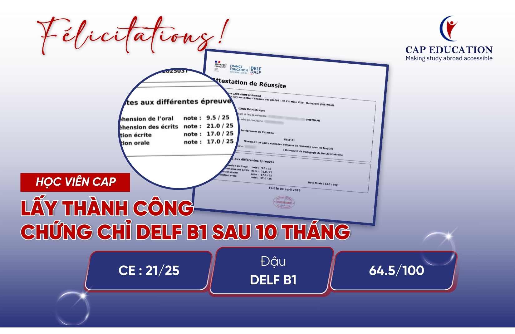 Hình ảnh minh họa Học Viên CAP Xuất Sắc Lấy Chứng Chỉ DELF B1 Sau 10 Tháng