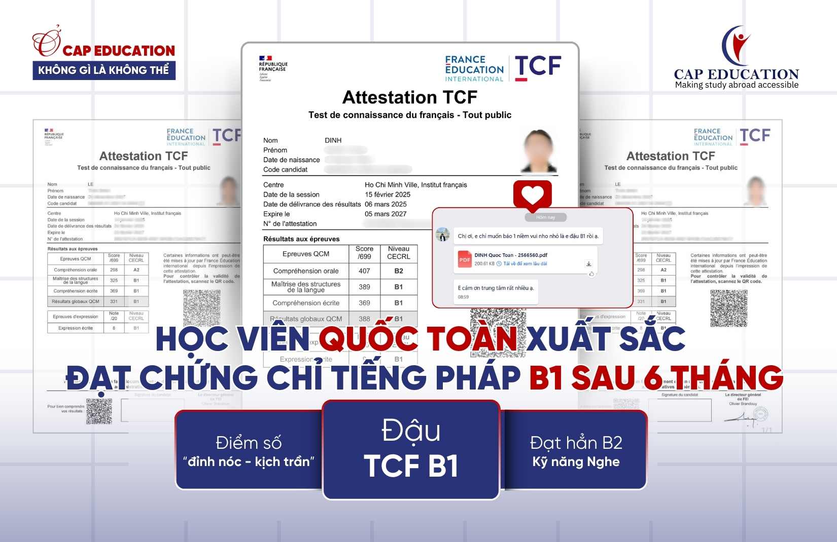 Hình ảnh minh họa Học Viên Quốc Toàn Xuất Sắc Đạt Chứng Chỉ Tiếng Pháp B1 Sau 6 Tháng