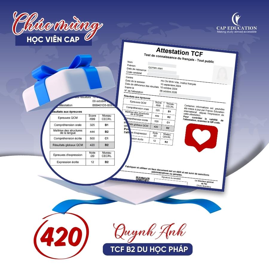 Cú Nổ Chứng Chỉ Tiếng Pháp Quốc Tế TEF Canada B2 TCF Canada B2 TCF TP B1 B2 Của Học Viên CAP