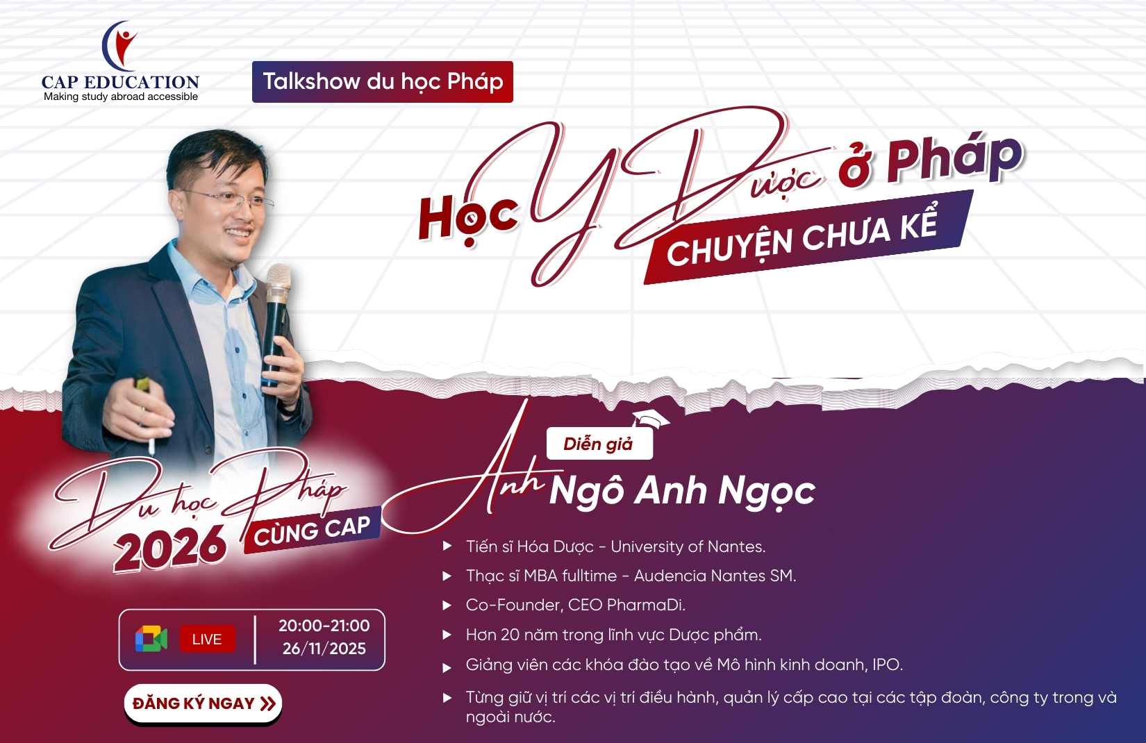 Hình ảnh minh họa Talkshow Du Học Pháp 2026 Học Y Dược Ở Pháp Chuyện Chưa Kể