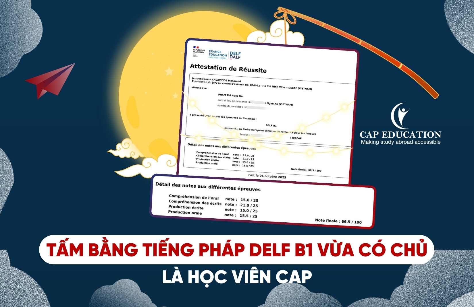 Hình ảnh minh họa Tấm Bằng Tiếng Pháp DELF B1 Vừa Có Chủ Là Học Viên CAP