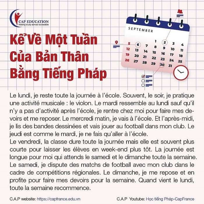 Kể Lại Một Tuần Bằng Tiếng Pháp