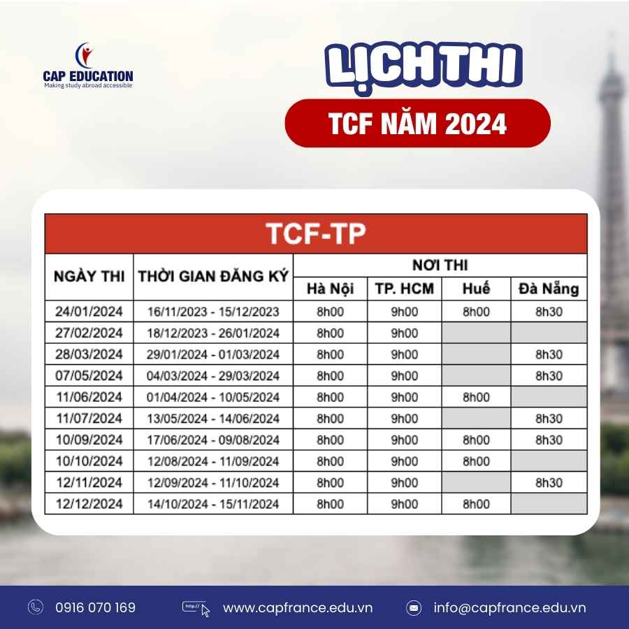 Lịch Thi TCF Năm 2024