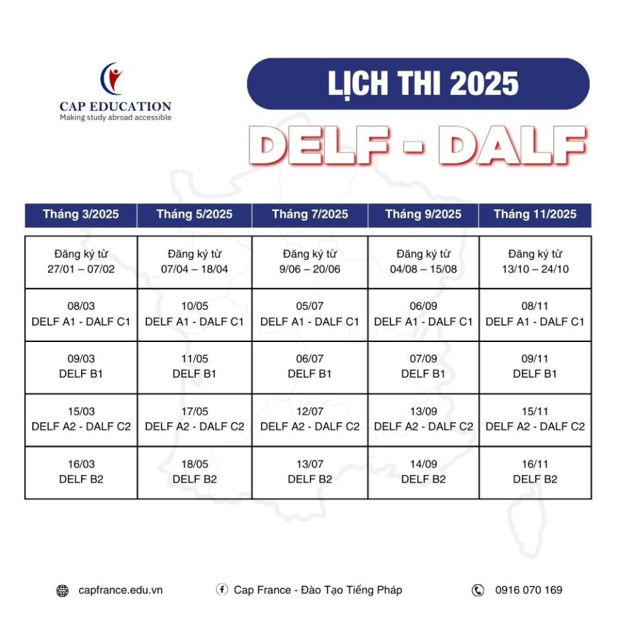 Lệ Phí Đăng Kí Và Lịch Thi DELF DALF 2025