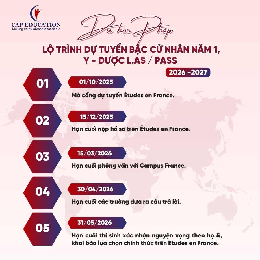 Hình ảnh minh họa Lộ Trình Dự Tuyển Bậc Cử Nhân Năm 1 Y Dược LAS PASS Du Học Pháp 2026 2027